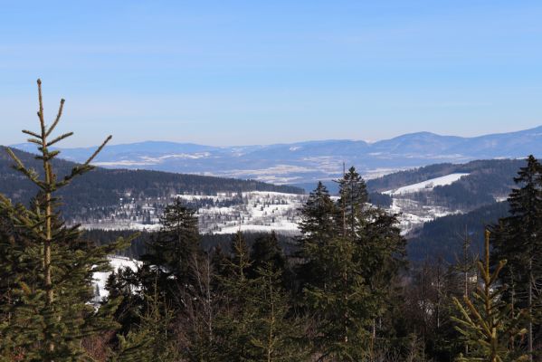 Bartošovice v Orlických horách, 20.2.2021
Pohled ze hřbetu nad hadincem na Kladsko - Poniatów a Rychlebské hory. 
Klíčová slova: Bartošovice v Orlických horách Kladsko Poniatów Rychlebské hory