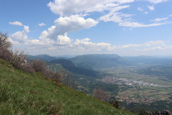 Ajdovščina, Stomaž, 16.5.2017
Jihovýchodní okraj planiny Čaven. Pohled na Ajdovščinu a Debeli vrh.
Schlüsselwörter: Ajdovščina Stomaž Trnovski gozd Trnovo Forest Plateau Čaven planina plateau Mali Modrasovec Mt.