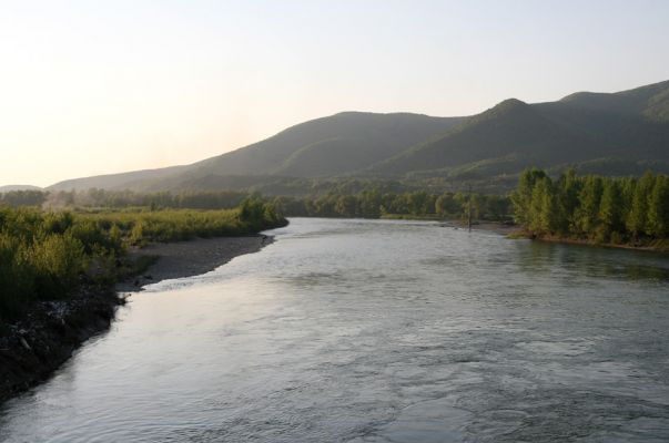 Chust - řeka Tisa, 28.4.2009
Tisa z mostu do obce Kriva. V pozadí svahy hory Tovsta (819m).
Schlüsselwörter: Chust Tisa