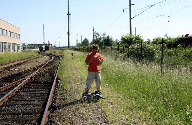 Hradec Králové-Plácky, vozovka, 24.5.2009
Entomolog Jiří Krátký prohlíží svůj zajímavý úlovek. V travinách po jeho levé ruce se skrývají kvetoucí chrastavce rolní - biotop zdobence Trichius rosaceus.
Klíčová slova: Hradec Králové Plácky vozovka Trichius rosaceus Jiří Krátký