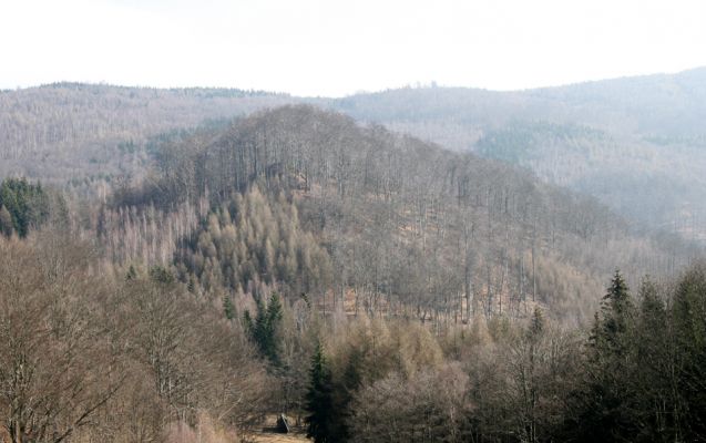 Vysoká Pec, Pyšná, 21.3.2012
Pohled od Pyšné na suťové lesy Zámeckého vrchu. Nenechavé ruce lesních ničitelů se nezastaví před ničím. 
Klíčová slova: Krušné hory Vysoká Pec Pyšná Zámecký vrch Nový Žeberk